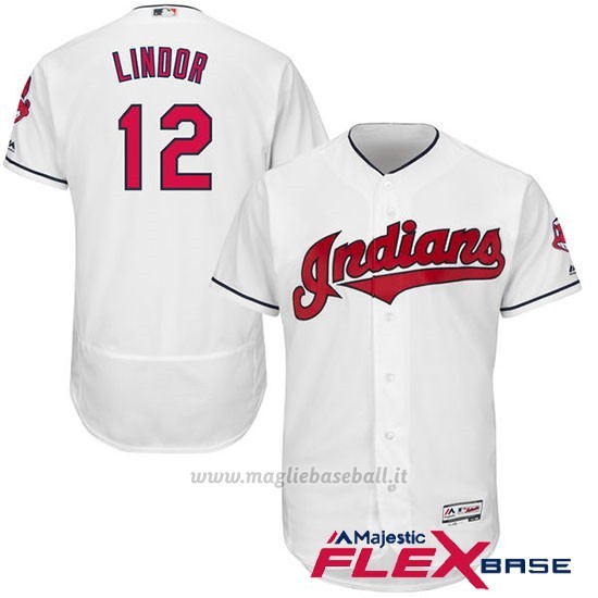 Maglia Baseball Uomo Cleveland Indians Francisco Lindor Bianco Flex Base Autentico Collezione